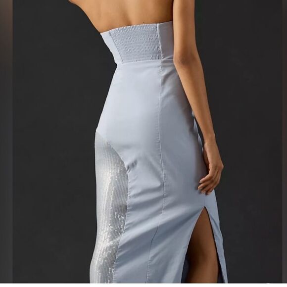 Anthropologie Strapless Slim Midi‎ Dress Sz 6 French Blue Sequin Party Cocktail - Picture 2 of 9